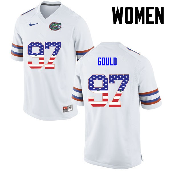 Florida Gators Women #97 Jon Gould College Football Jersey USA Flag Fashion White